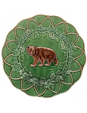 Assiette ours de Bordallo Pinheiro, en faience verte et marron