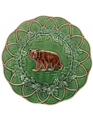Assiette ours de Bordallo Pinheiro, en faience verte et marron