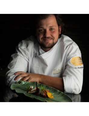 Chef et le plateau en feuille de bananier en céramique de Bordallo Pinheiro