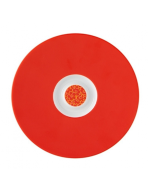 Soucoupe rouge avec un centre avec du jaune