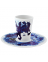 Tasse et sa soucoupe bleu et blanche avec motifs abstrait