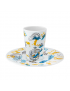 Tasse et soucoupe aux motifs bleu, jaune et noir