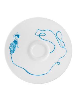 soucoupe avec personnage et lignes bleu