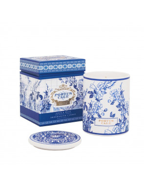 Bougie odeur Gold and Bleu collection portus Cale de Castelbel dans un écrin aux couleurs des azulejos portugais