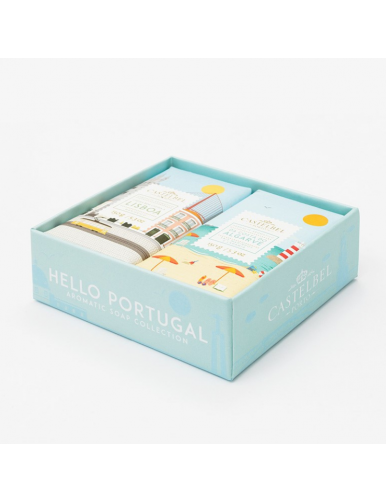 Set de 2 savon ( Lisbonne et Algarve) au basilic et à l'orange, chacun à un emballage ) à l'effigie de la région