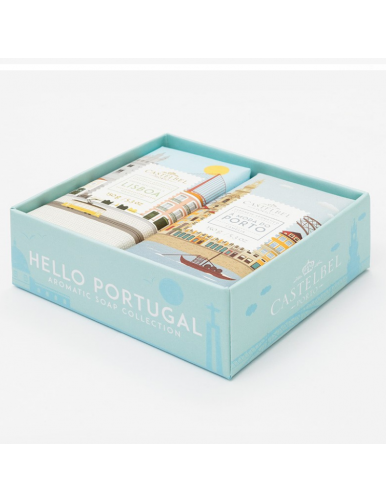 Set de 2 savons ( Lisbonne et Porto) au basilic et à la camélia. Chacun à un emballage aux couleurs de sa région