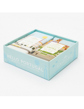 Set de 2 savons ( Lisbonne et Sintra), au basilic et à l'Ivy. Chacun à un emballage aux couleurs de sa région