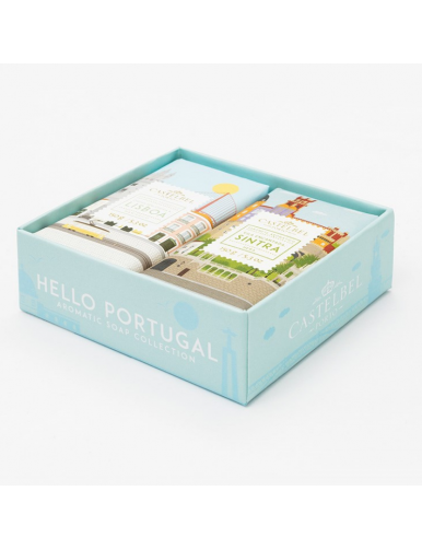 Set de 2 savons ( Lisbonne et Sintra), au basilic et à l'Ivy. Chacun à un emballage aux couleurs de sa région