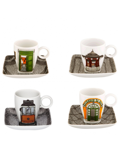 Lot de 4 tasses Lisboa de Vista Alegre avec différents motifs inspiré de Lisbonne (Portugal)