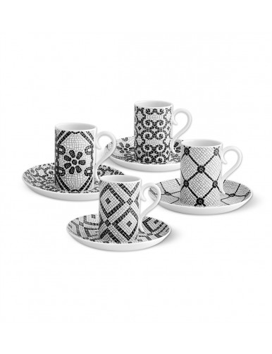 Lot de 4 tasses aux couleurs da calcada portuguesa ( blanc et noir) avec le motif azulejos