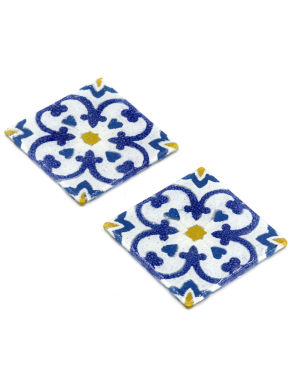 Lot de 2 dessous de table azulejos en vitrofusion, bleu et jaune