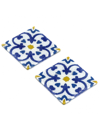 Lot de 2 dessous de table azulejos en vitrofusion, bleu et jaune