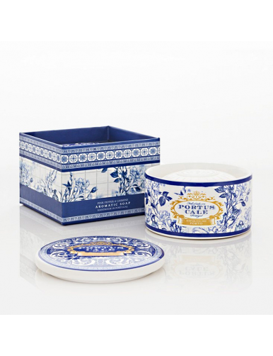 Savon bleu and gold de la collection Portus Cale de Castel bel au jasmin et poivre rouge dans boite de bijoux